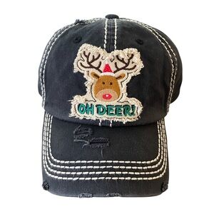 Christmas Oh Deer Women’s Hat Black Vintage Distressed Holiday Baseball Cap